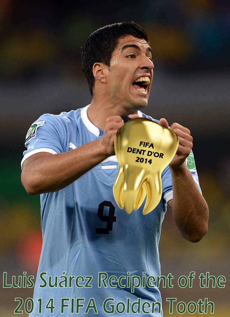 Luis Suárez winner of the 2014 FIFA Golden Tooth.